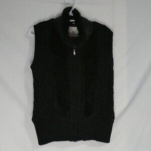 LAPIS | large | Black Cable Knit - Ribbed - Striped Faux Fur Zip-Up Vest